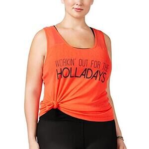 Material Girl Active Womens Plus Size Graphic Racerback Tank Top Size 1X